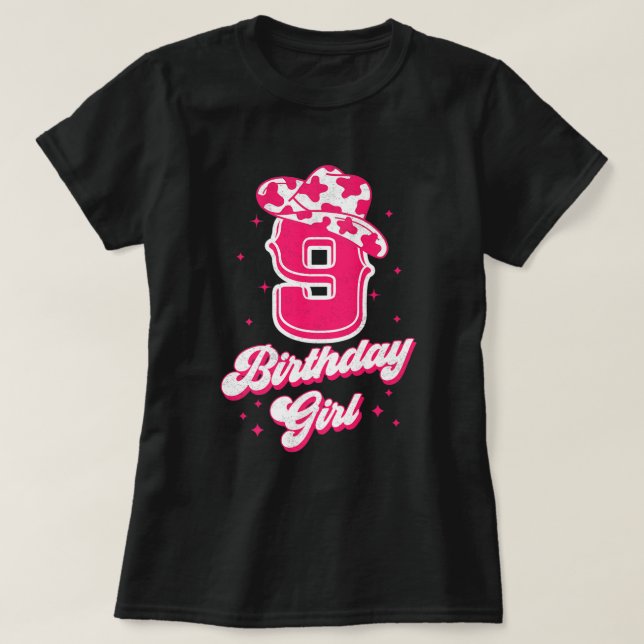 T-shirt 9e Anniversaire tenue fille 9 ans Rodéo Western (Design devant)