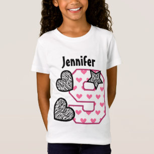 T-Shirt 9ème Coeurs de zèbre d'anniversaire neuf 10H an