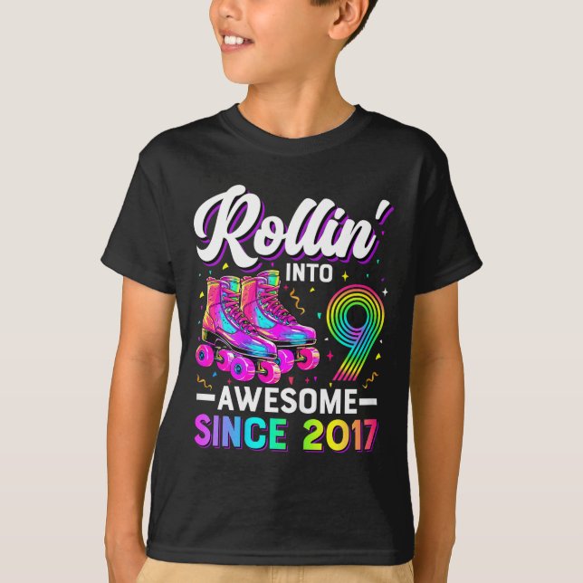 T-shirt 9th Birthday Shirt Girl Nine 9 Year Old Roller Ska (Devant)