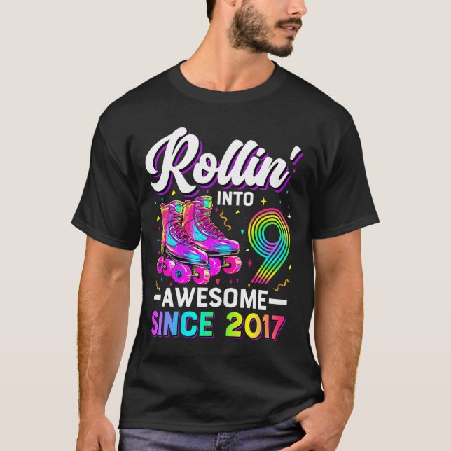 T-shirt 9th Birthday Shirt Girl Nine 9 Year Old Roller Ska (Devant)