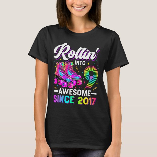T-shirt 9th Birthday Shirt Girl Nine 9 Year Old Roller Ska (Devant)