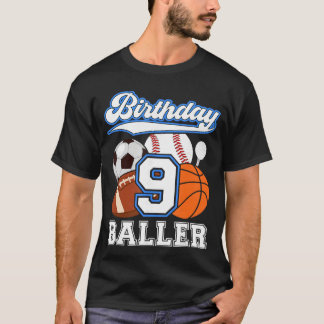 T-shirt 9th Sports Birthday Party Nine Year Old Boy Birthd