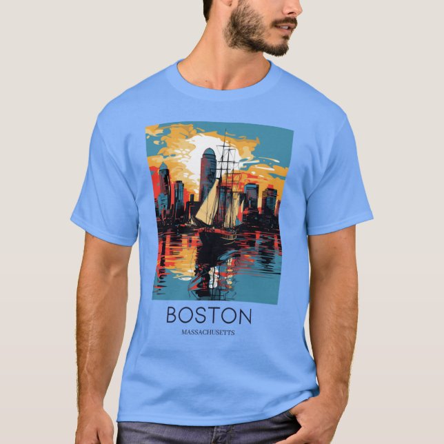 T-shirt A Art Travel Print Boston Massachusetts Oversiz (Devant)
