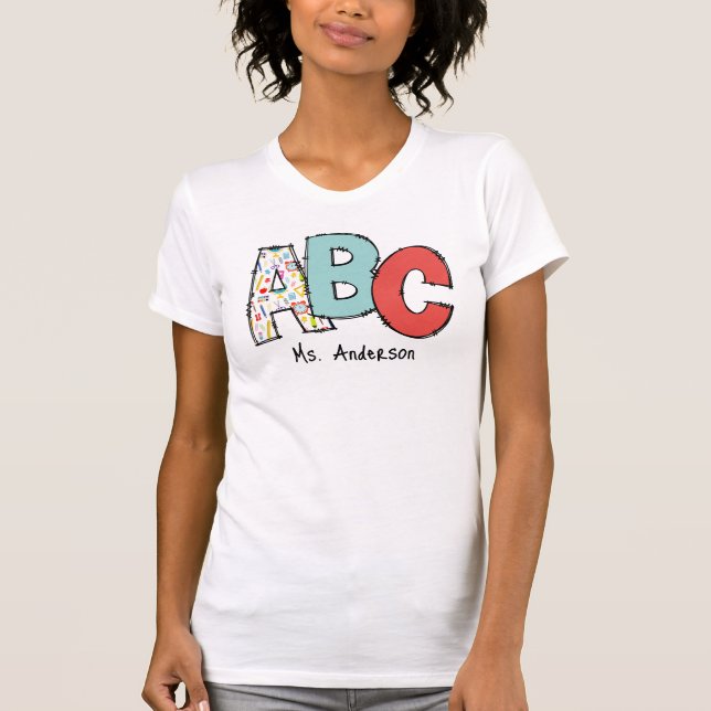 T-shirt A, B, C, Professeur Personnalisé (Devant)