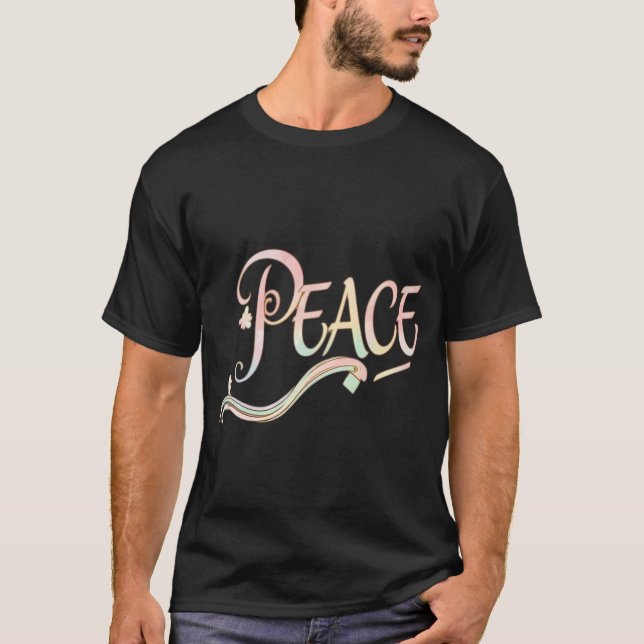 T-shirt A beautiful, flowing script of the word "Peace" fe (Devant)