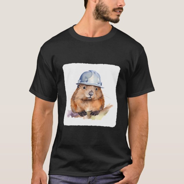 T-shirt A Beaver Wearing A Hard Animal Engineer Headwear (Devant)