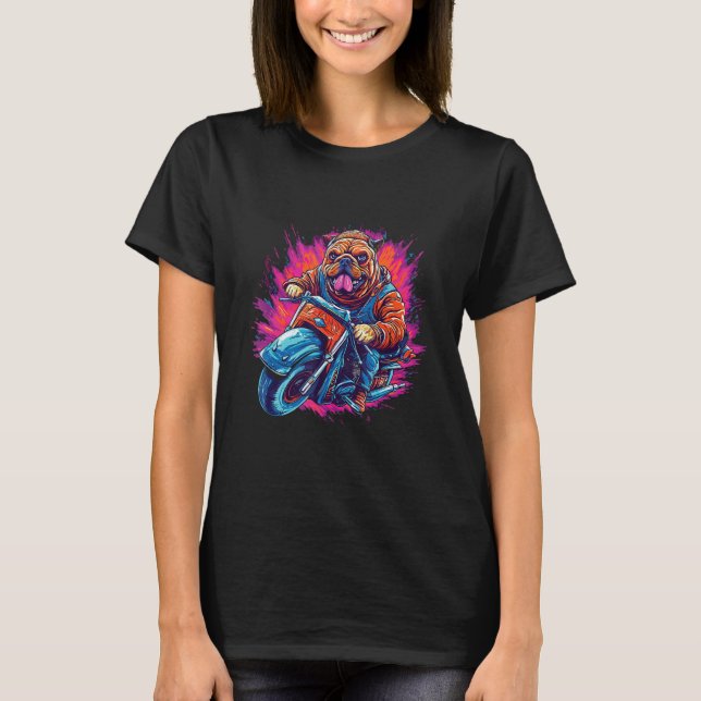 T-shirt A Bulldog dog riding a motorcycle (Devant)
