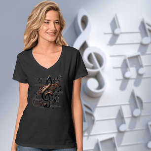 T-shirt à col en V avec motif musical subtil