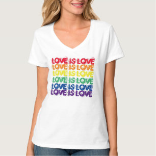 T-shirt à col V pour femmes arc-en-ciel