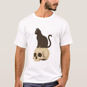 T-shirt à crâne de chat noir gothique de style aff