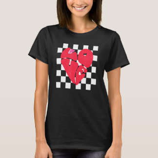 T-shirt à damiers Amour Saint Valentin Couple de coeur Sup