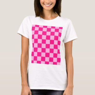 T-shirt à damiers carré léger rose chaud rétro géométrique