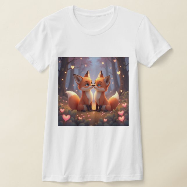 T-Shirt à deux côtés Whimsical Fox Couple (Poser)