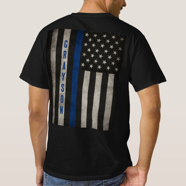 T-Shirt à drapeau bleu mince personnalisé (Dos)