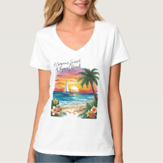 T-shirt A Gorgeous Sunset At Tropical Beach, Vacation,  T-
