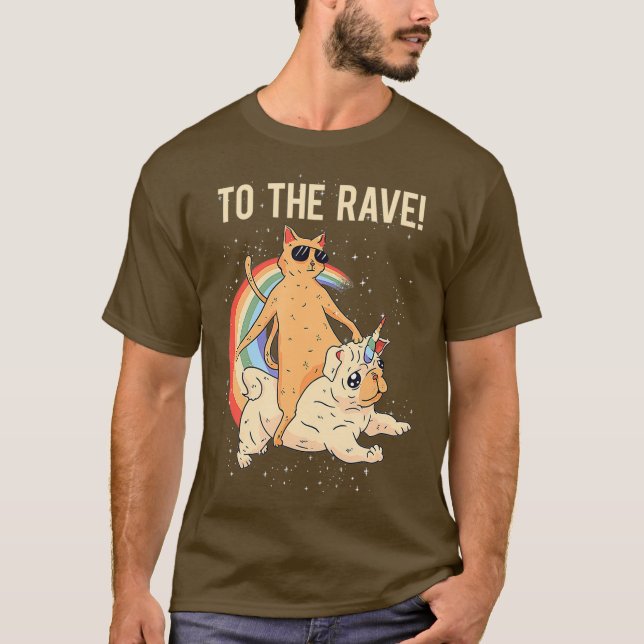 T-shirt À la Rave EDM Chat Chien Techno DJ Rave Party (Devant)
