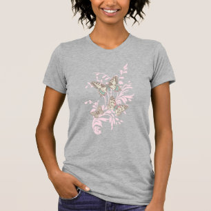 T-shirt à l'encre rose graphique à trois papillons