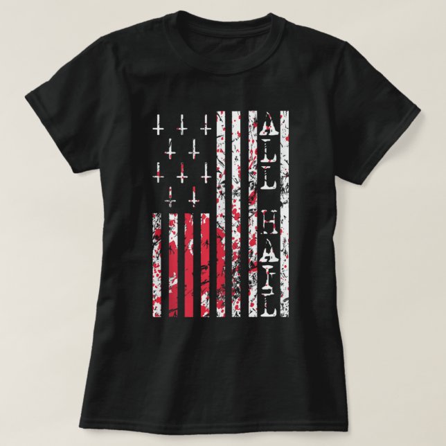 T-shirt À l'envers Croix Occulte Drapeau Américain Tous Ha (Design devant)