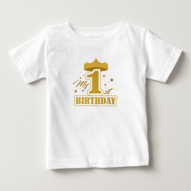 t-shirt à lettre dorée pour le premier anniversair (Devant)