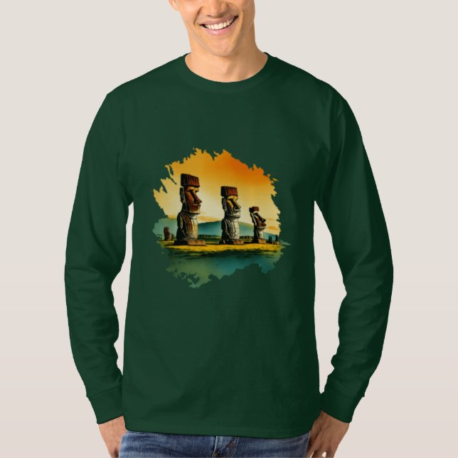T-shirt à manches entières foncé vert pour homme (Devant)