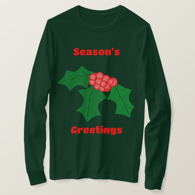 T-shirt à manches longues Holly Bonnes Fêtes (Design devant)