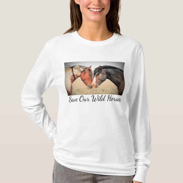 T-shirt à manches longues pour nos chevaux sauvage (Devant)