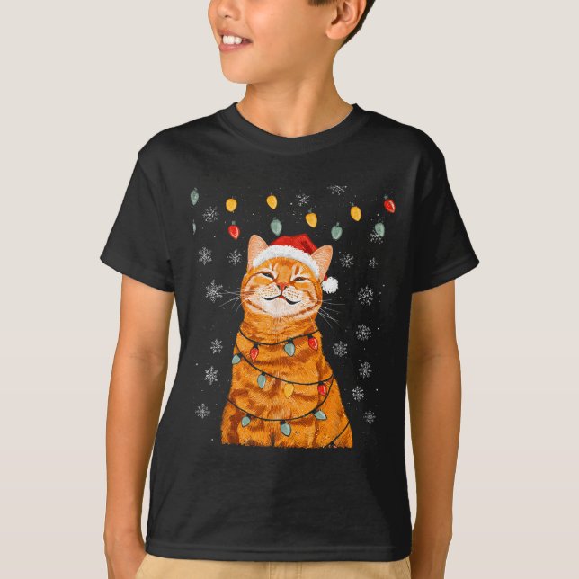 T-shirt A Merry Christmas Lights Snowflake Ginger Cat Oran (Devant)