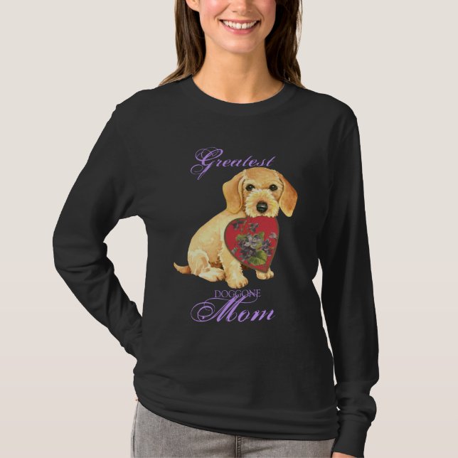 T-shirt À poils durs Dachshund Heart Maman (Devant)