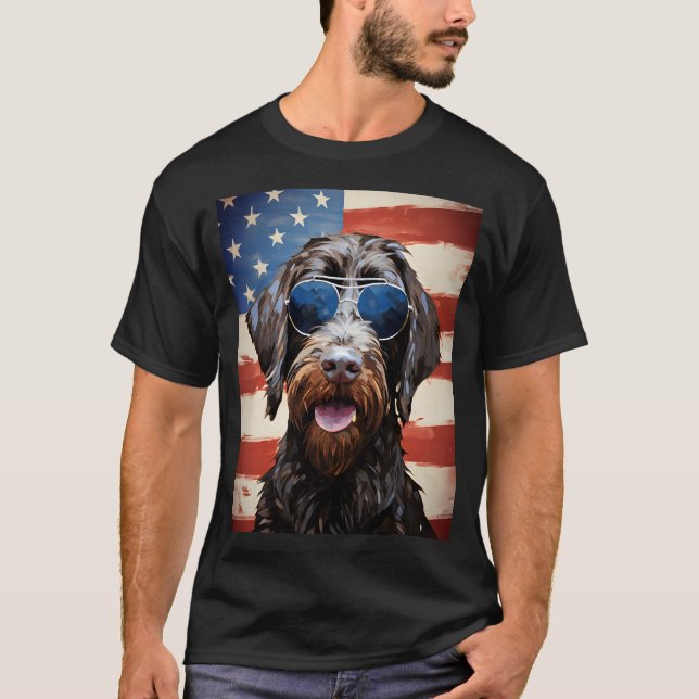 T-shirt À poils durs Pointing Griffon 4 juillet drapeau am (Devant)