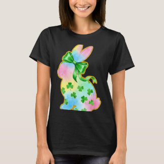 T-shirt A Rainbow Rabbit With Green Bow And Shamrock St Pa