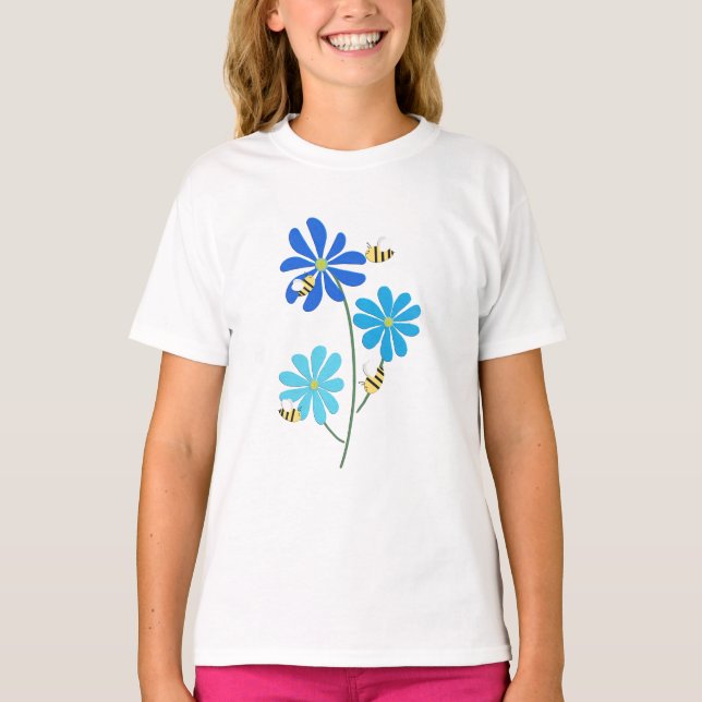 T-shirt à trois fleurs bleues (Devant)
