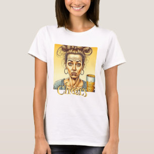 T-shirt À votre santé   Dame drôle tenant une bière pressi