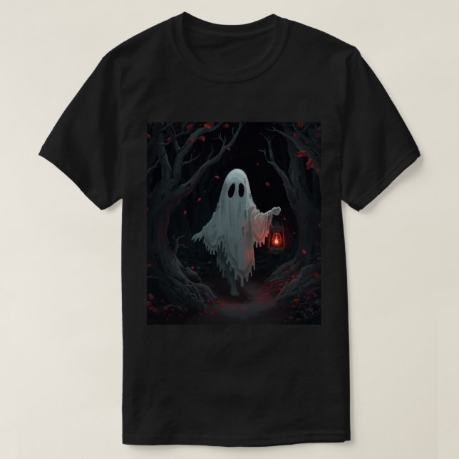 T-shirt A white ghost holding a red lantern in a hamfores (Design devant)