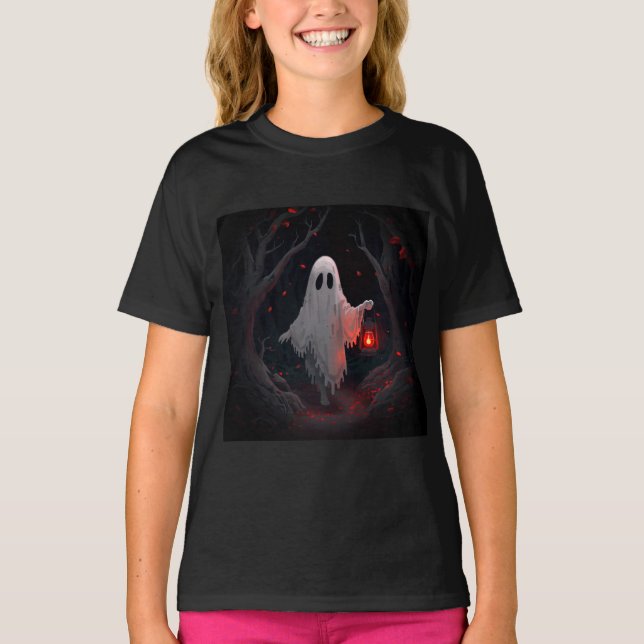 T-shirt A white ghost holding a red lantern with red leave (Devant)