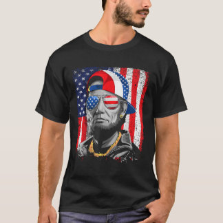 T-shirt Abe Lincoln Beard Lunettes de soleil Drapeau Améri