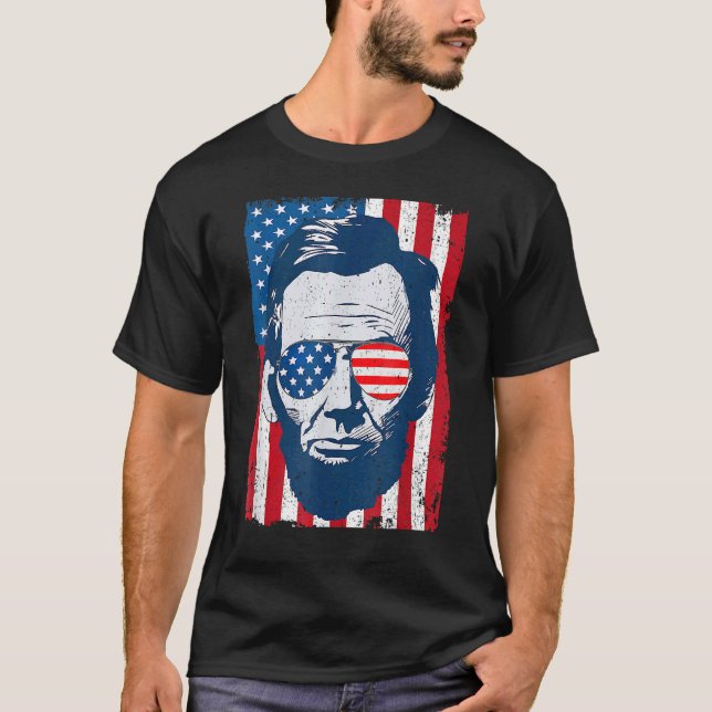 T-shirt Abe Lincoln Beard Lunettes de soleil et drapeau am (Devant)