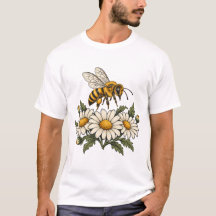 Abeille à miel avec marguerites et feuilles botani