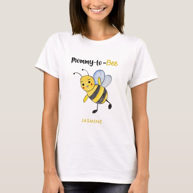 T-shirt Abeille d'aquarelle mignonne Baby shower maman-à-a (Devant)