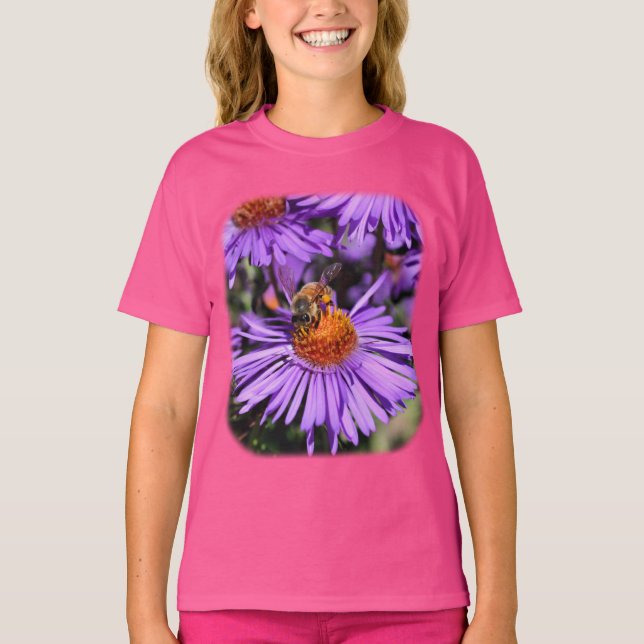 T-shirt Abeille Sur Purple Aster Nature  (Devant)