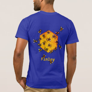 T-shirt Abeilles de miel ・ Orange et Royal bleu ・ Nom pers