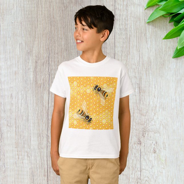 T-shirt Abeilles de miel sur un Motif de nid d'abeille (Créateur téléchargé)