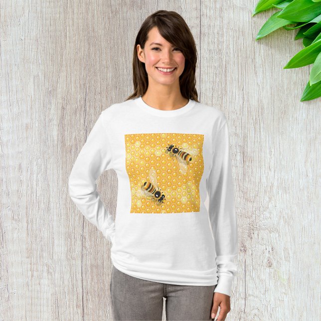 T-shirt Abeilles de miel sur un Motif de nid d'abeille (Créateur téléchargé)