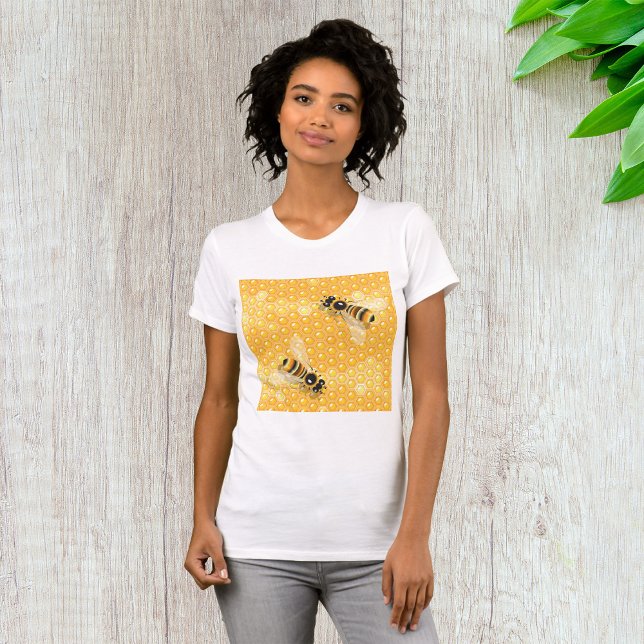 T-shirt Abeilles de miel sur un Motif de nid d'abeille (Créateur téléchargé)