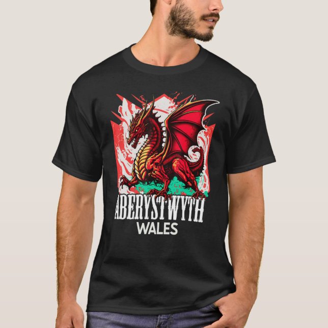 T-shirt Aberystwyth Pays de Galles Drapeau Y Ddraig Goch D (Devant)