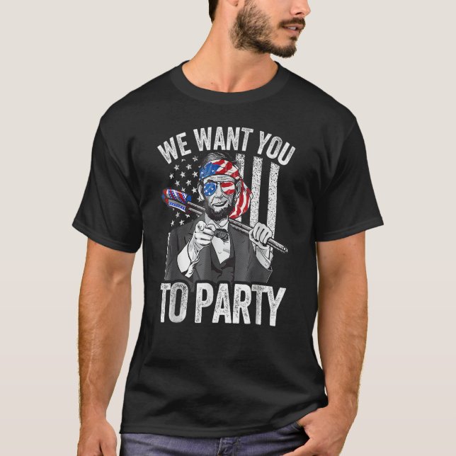 T-shirt Abraham Lincoln 4th Of July Men American USA Flag (Devant)
