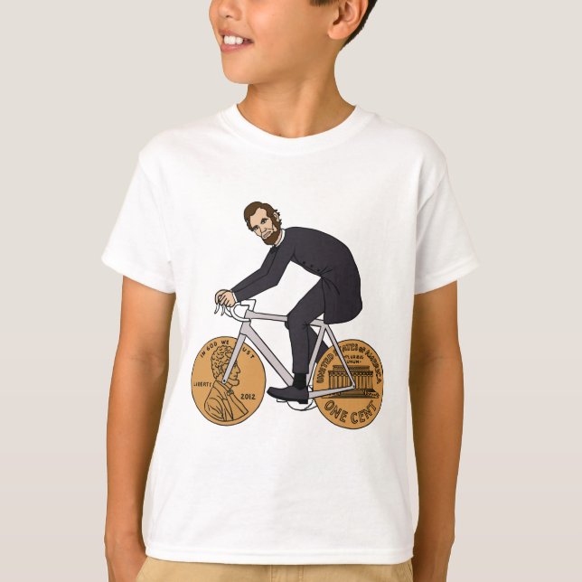 T-shirt Abraham Lincoln sur un vélo avec le penny roule la (Devant)