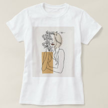 Abstract Minimalist Line Art Woman Floral Boho T-S