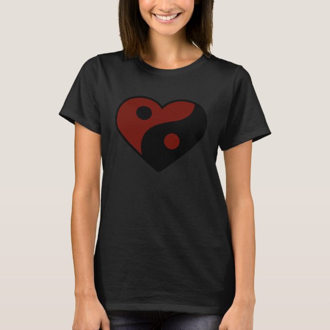 T-SHIRT ABSTRACT YIN YANG BLACK AND DARK RED PEACE SYMBOL (Devant)