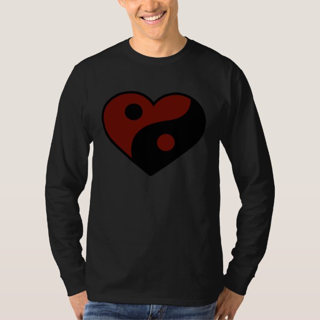 T-SHIRT ABSTRACT YIN YANG BLACK AND DARK RED PEACE SYMBOL (Devant)