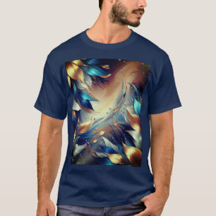 T-Shirt Abstrait à Feuilles Bleues et Cuivrées